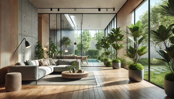 فضای داخلی مدرن با عناصر طراحی پایدار