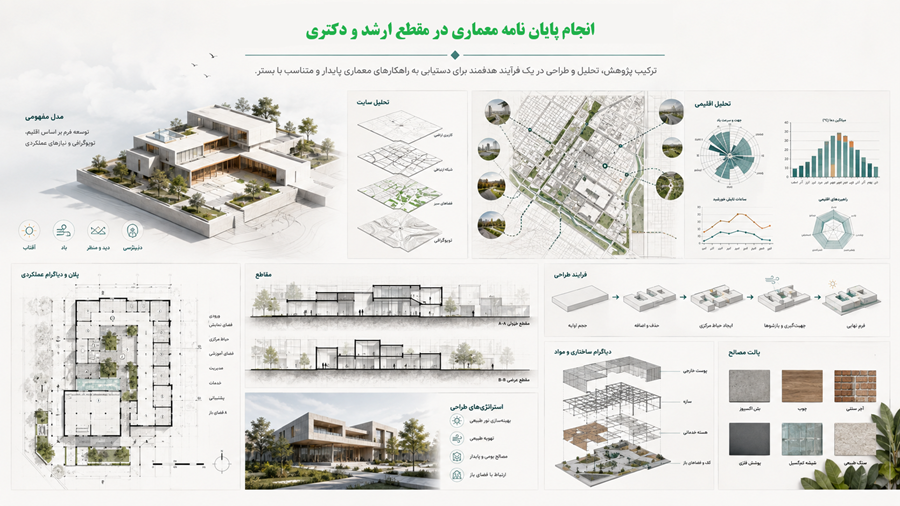 نمونه خروجی پژوهشی و تحلیل پایان نامه معماری
